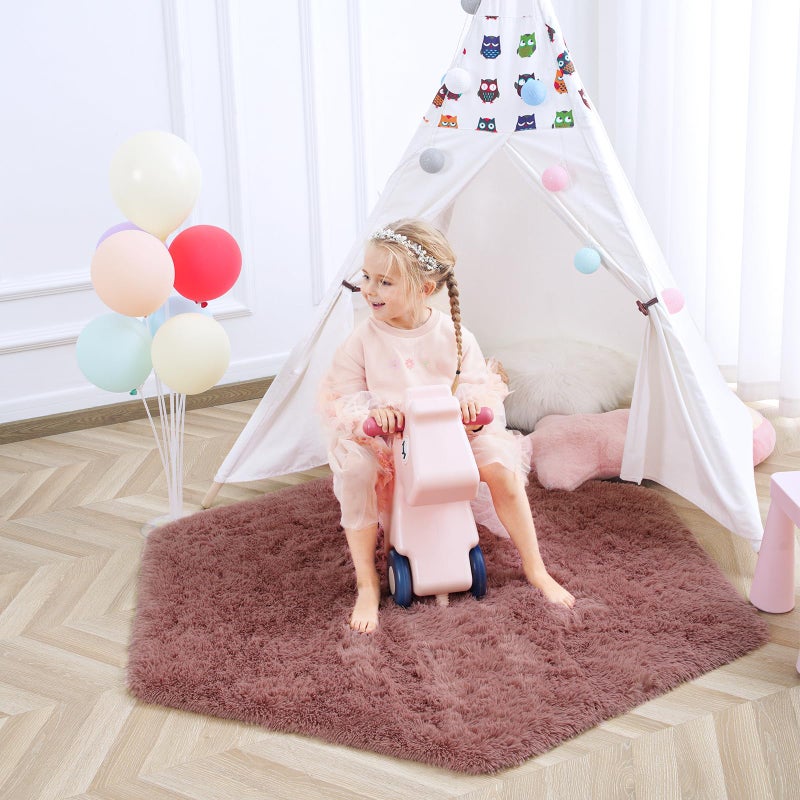 junovo Ultra Soft Rug for Nursery Children Room Baby Room Home Decor Dormitory Hexagon Carpet for Playhouse Princess Tent Kids Play Castle, Diameter 4.6 ft, Hot-Pink - Image 1